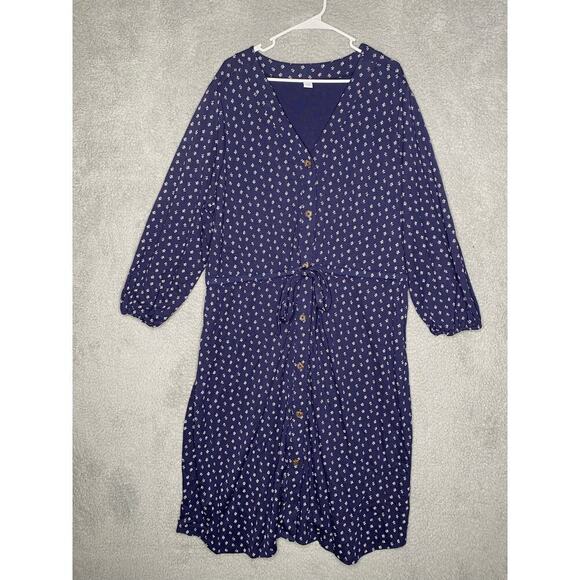 Old Navy plus womens 3x long sleeve button front floral tie waist dress midi - Picture 7 of 7